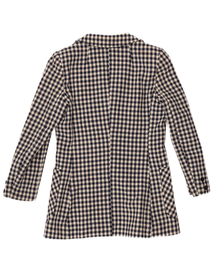 VINTAGE Damen 3-Knopf-Blazerjacke UK 10 Small Navy Blue Gingham