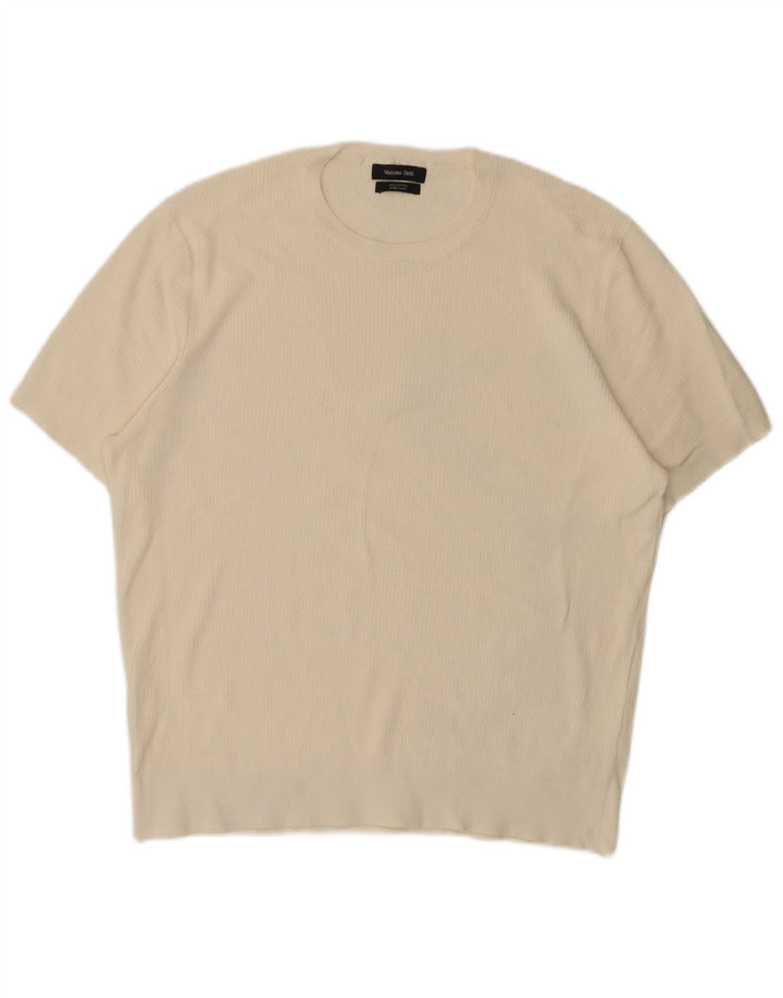 Massimo Dutti Herren-T-Shirt, kurzärmelig, groß, aus weißer Baumwolle