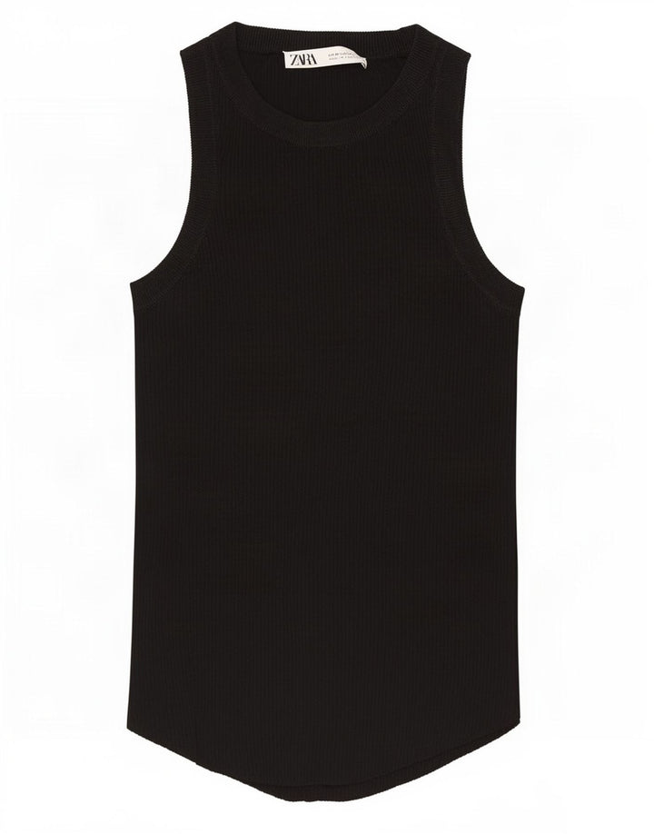 Zara Damen Weste Top UK 12 Medium Schwarz Viskose