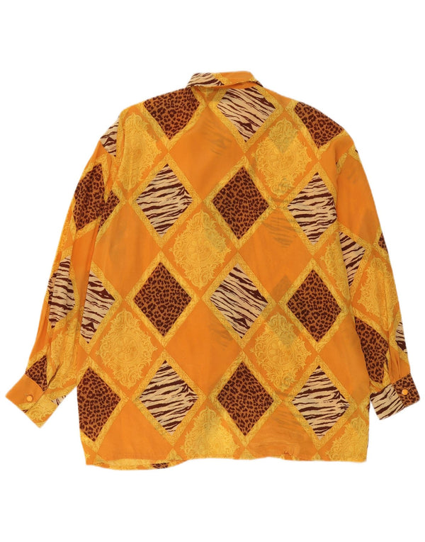 Vintage Damen Übergroße Hemdbluse UK 14 Mittelorange Patchwork Acetat