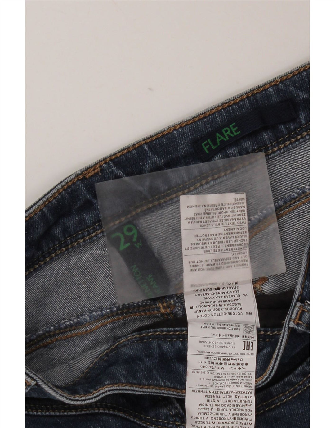 Benetton Damen Schlagjeans W29 L31 Blaue Baumwolle