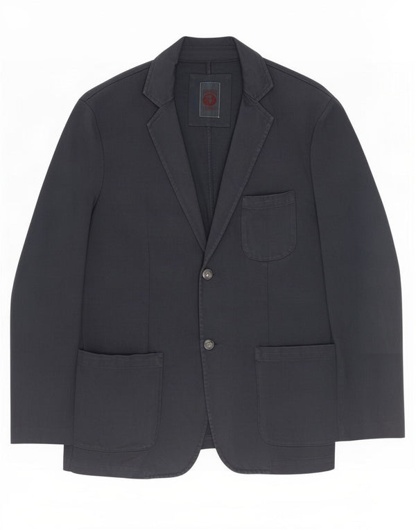 Trussardi Mens 2 Button Blazer Jacket EU 52 XL Navy Blue Cotton