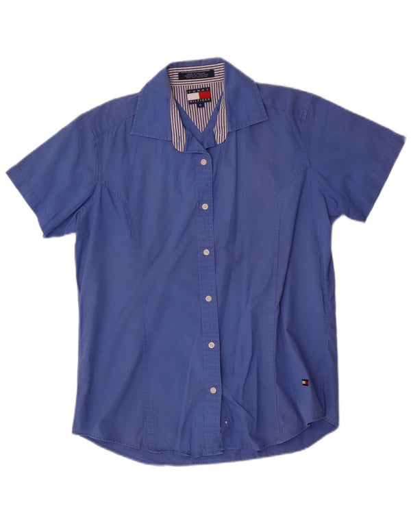 Tommy Hilfiger Damen Kurzarmhemd US 8 Mittelblaue Baumwolle