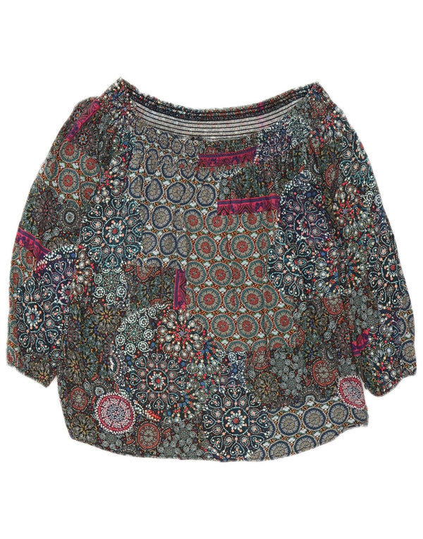 Desigual Damen 3/4-Ärmel schulterfreies Top UK 6 XS Mehrfarbig mit Blumenmuster