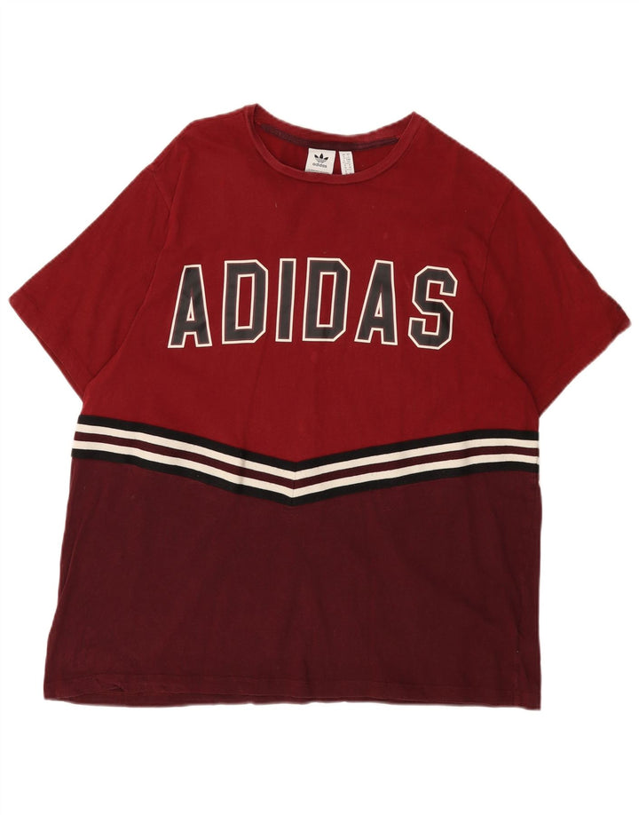 ADIDAS Grafik-T-Shirt für Damen, UK, Größe S 10, Burgunderrot, Farbblock