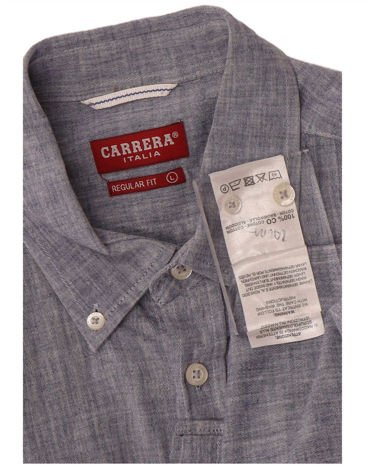 Carrera Herren Kurzarm-Hemd mit normaler Passform, Größe L, Blau, Baumwolle