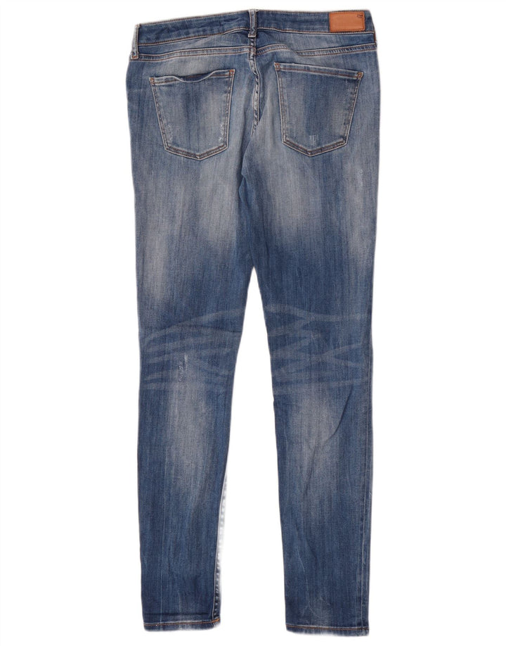 Zara Damen Distressed Mid Rise Slim Jeans EU 40 Medium W30 L30 Blaue Baumwolle