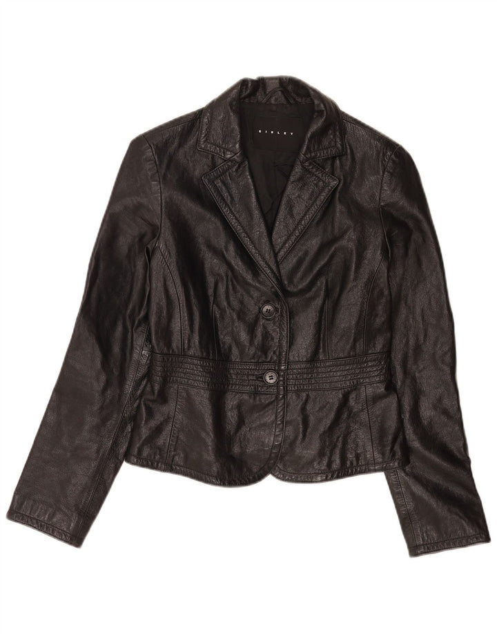 Sisley Damen Crop 2-Knopf-Lederblazer IT 40 Small Schwarz
