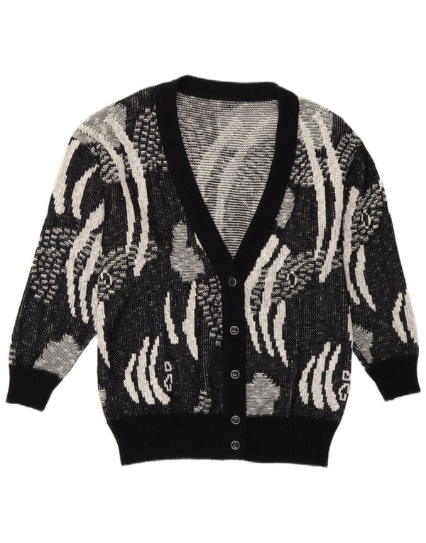 Vintage Damen Cardigan Pullover IT 42 Medium Schwarz Geometrisch Polyacryl