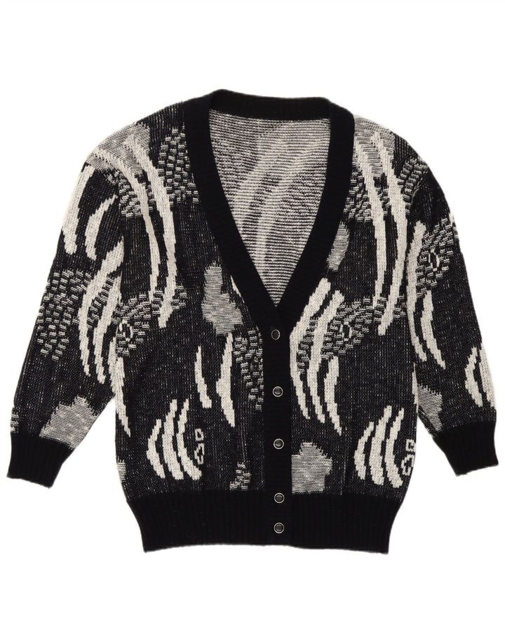 Vintage Damen Cardigan Pullover IT 42 Medium Schwarz Geometrisch Polyacryl