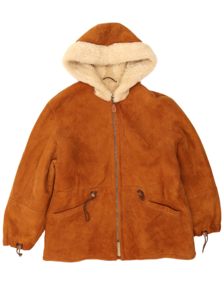 Marika Herren-Sherpa-Wildlederjacke mit Kapuze, Größe 40, Braun
