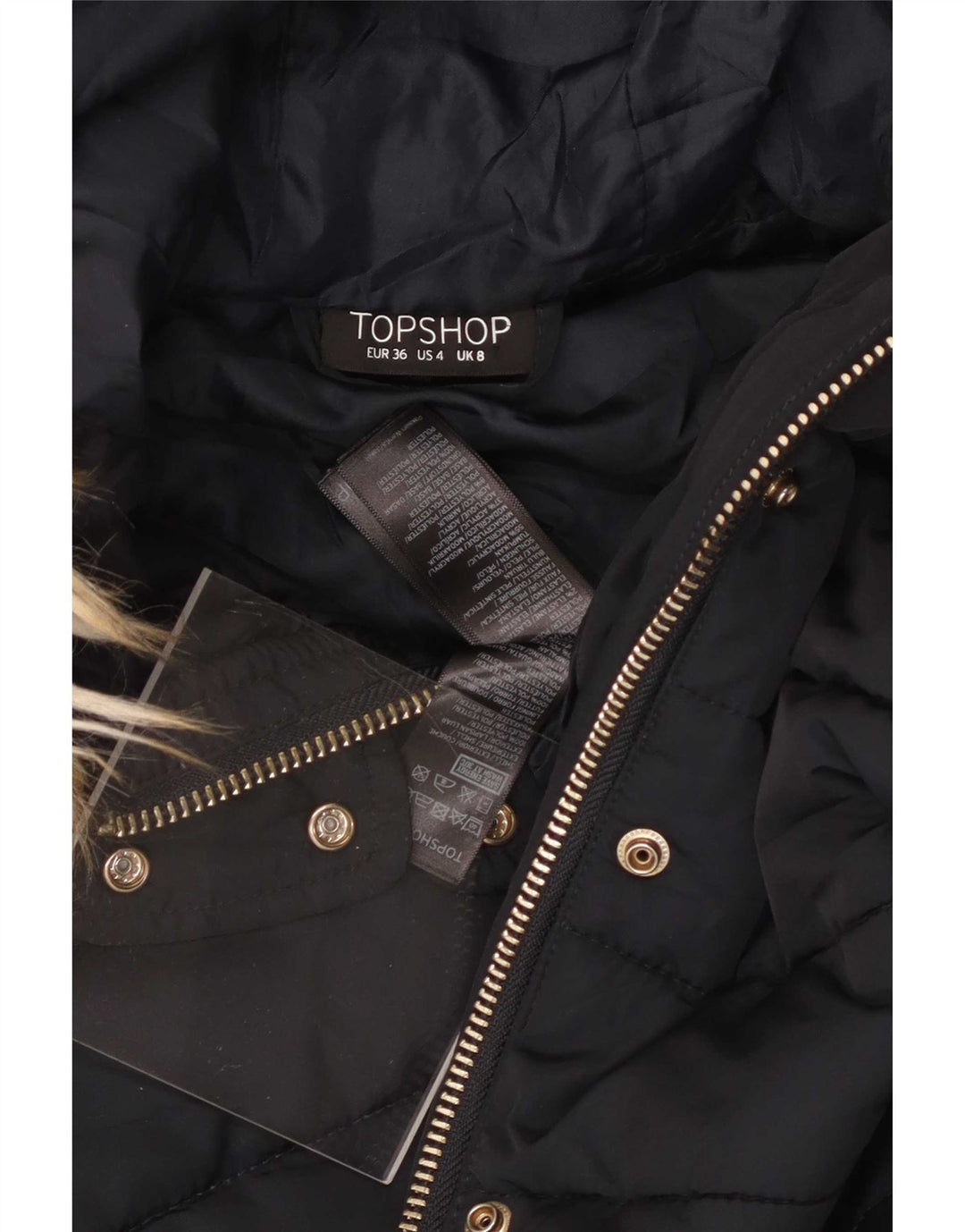 Topshop Damen-Jacke mit Kapuze, wattiert, Größe S, Marineblau, Polyester