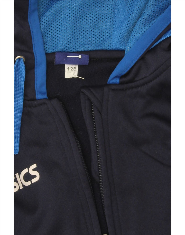 ASICS Boys Zip Hoodie Sweater 8-9 Years Navy Blue Polyester Vintage Asics and Second-Hand Asics from Messina Hembry 