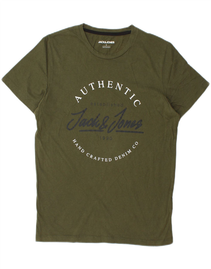 JACK & JONES Mens Graphic T-Shirt Top Small Khaki Cotton Vintage Jack & Jones and Second-Hand Jack & Jones from Messina Hembry 