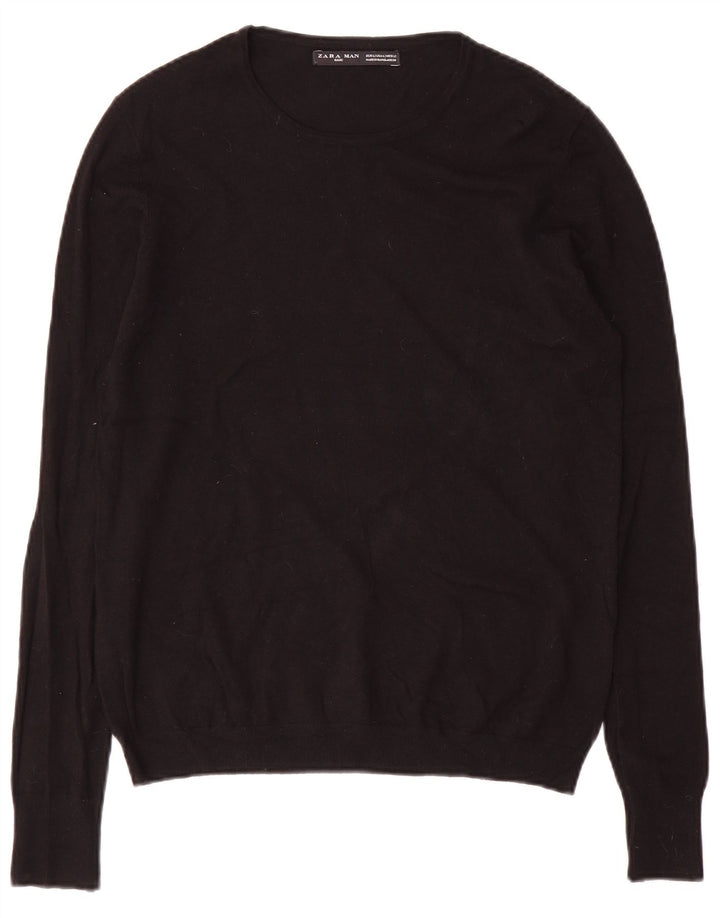 Zara Herren-Pullover mit Rundhalsausschnitt, Größe L, Schwarz