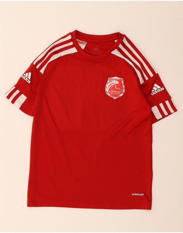 Adidas Jungen A.S. Rugby Milano T-Shirt-Oberteil, 9–10 Jahre, rotes Farbblockdesign
