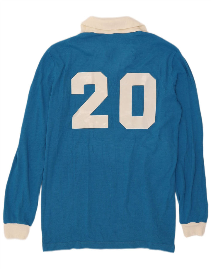 Vintage Herren Rugby-Poloshirt mit Grafik, langärmelig, Mittelblau