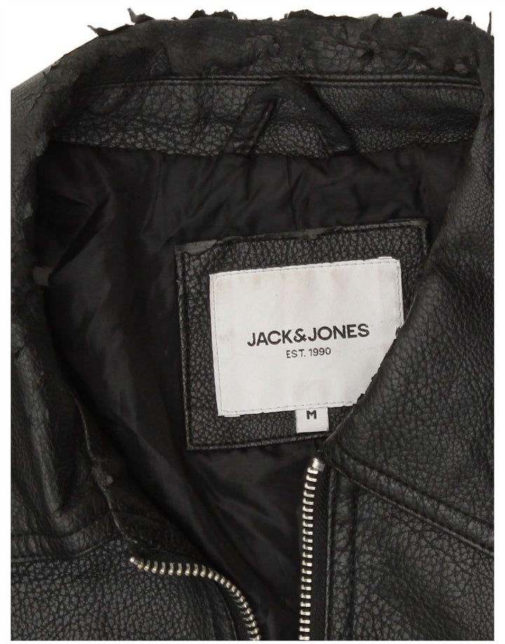 Jack & Jones Herren Kunstlederjacke UK 38 Medium Schwarz Polyester