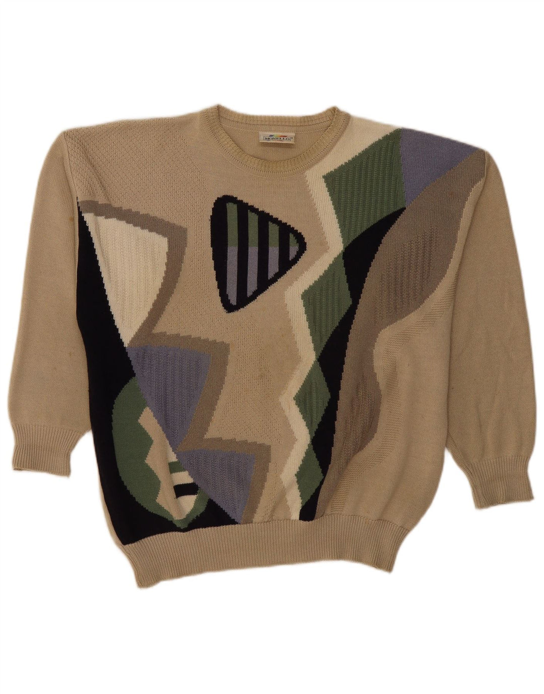 Monello Herren-Pullover mit Rundhalsausschnitt, IT 50, mittelbeige, geometrische Baumwolle