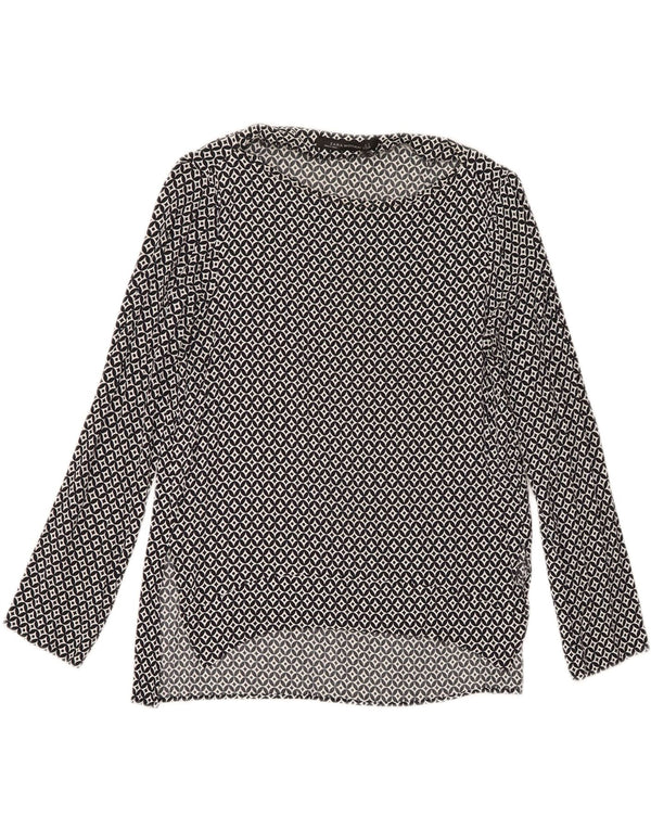Zara Damen Langarm-Blusenoberteil UK 10 Small Marineblaue geometrische Viskose