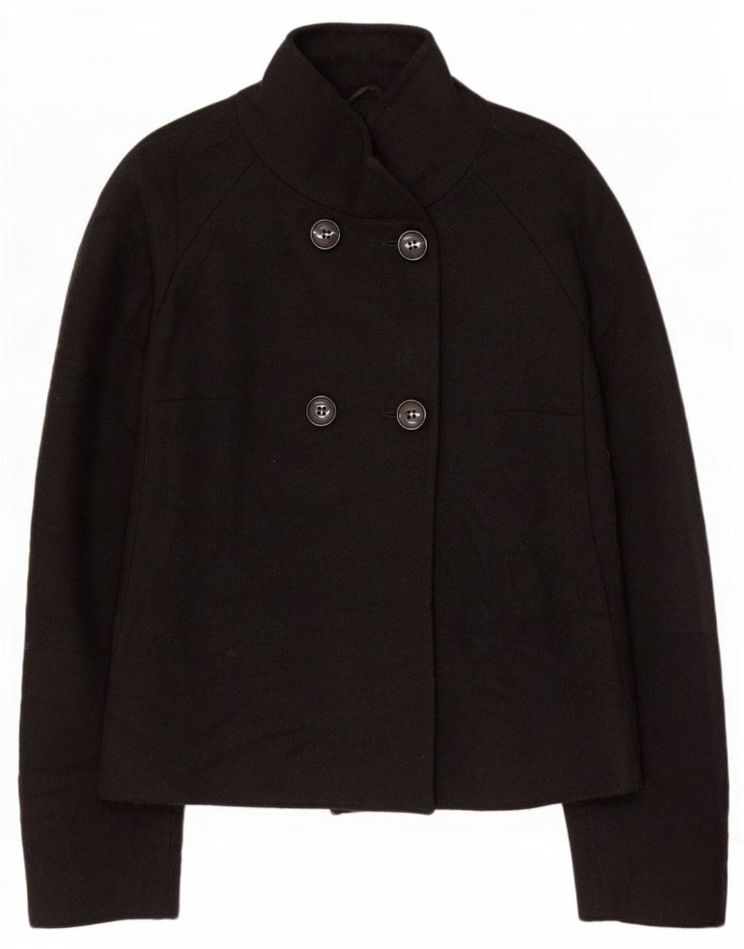 Benetton Damen Pea Coat IT 46 Große schwarze Wolle
