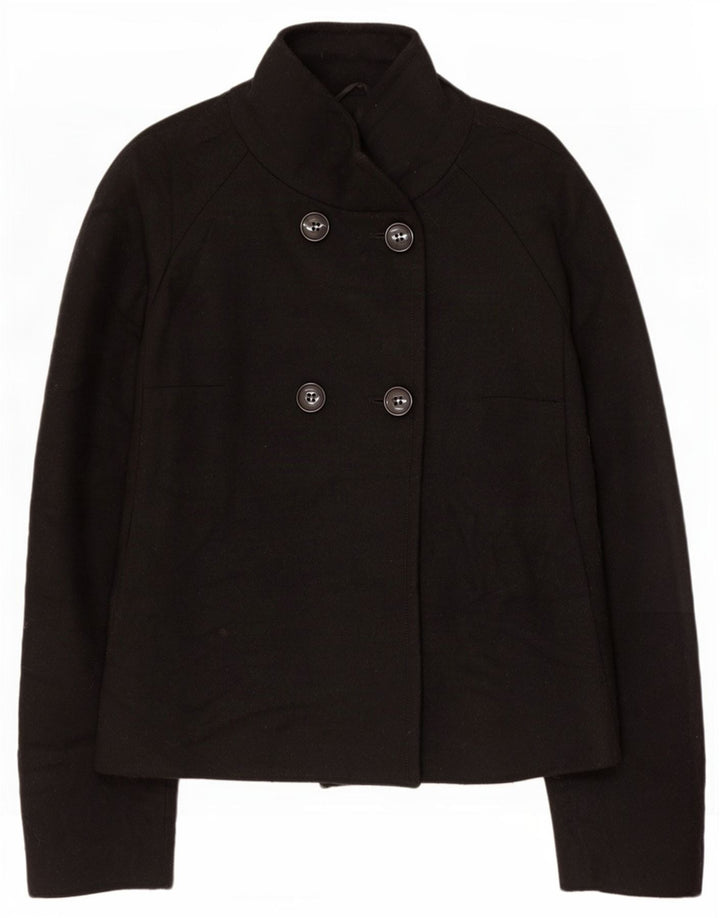 Benetton Damen Pea Coat IT 46 Große schwarze Wolle