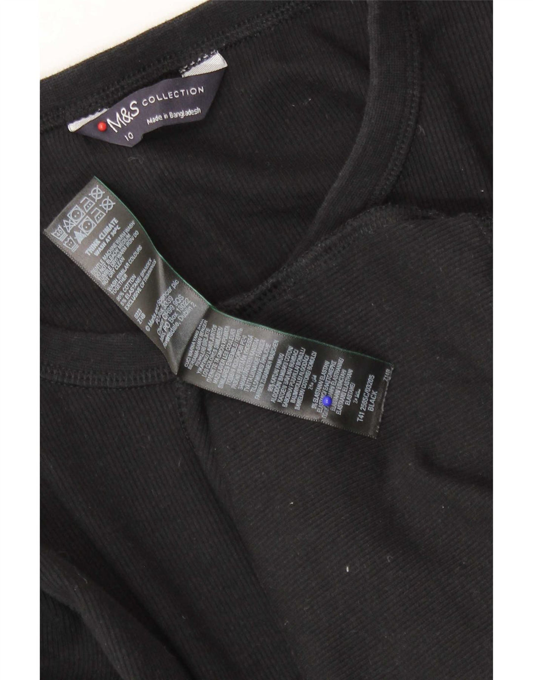 Marks & Spencer Damen Top Langarm UK 10 Small Schwarz Baumwolle