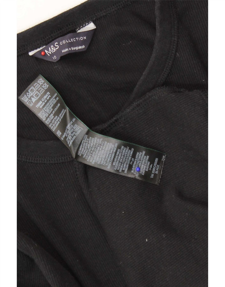 Marks & Spencer Damen Top Langarm UK 10 Small Schwarz Baumwolle