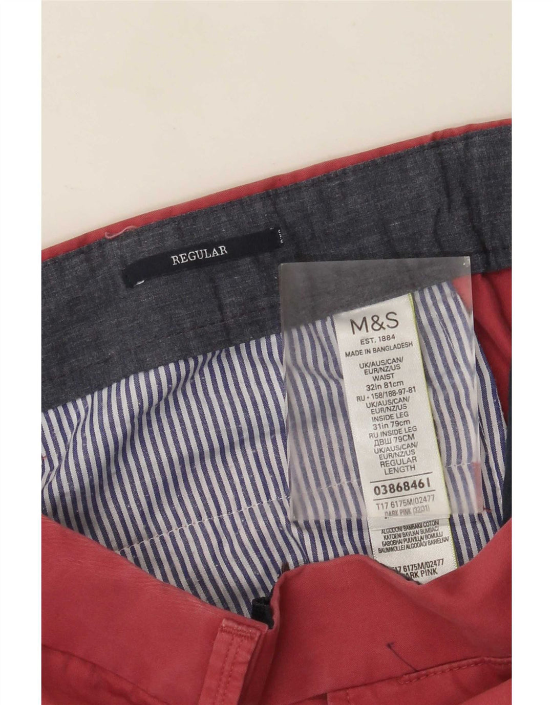 Marks & Spencer Herren-Anzughose, gerade, normal, W32, L28, Rosa, Baumwolle