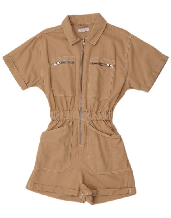 Topshop Damen Kurzarm-Playsuit UK 8 Small Beige Baumwolle