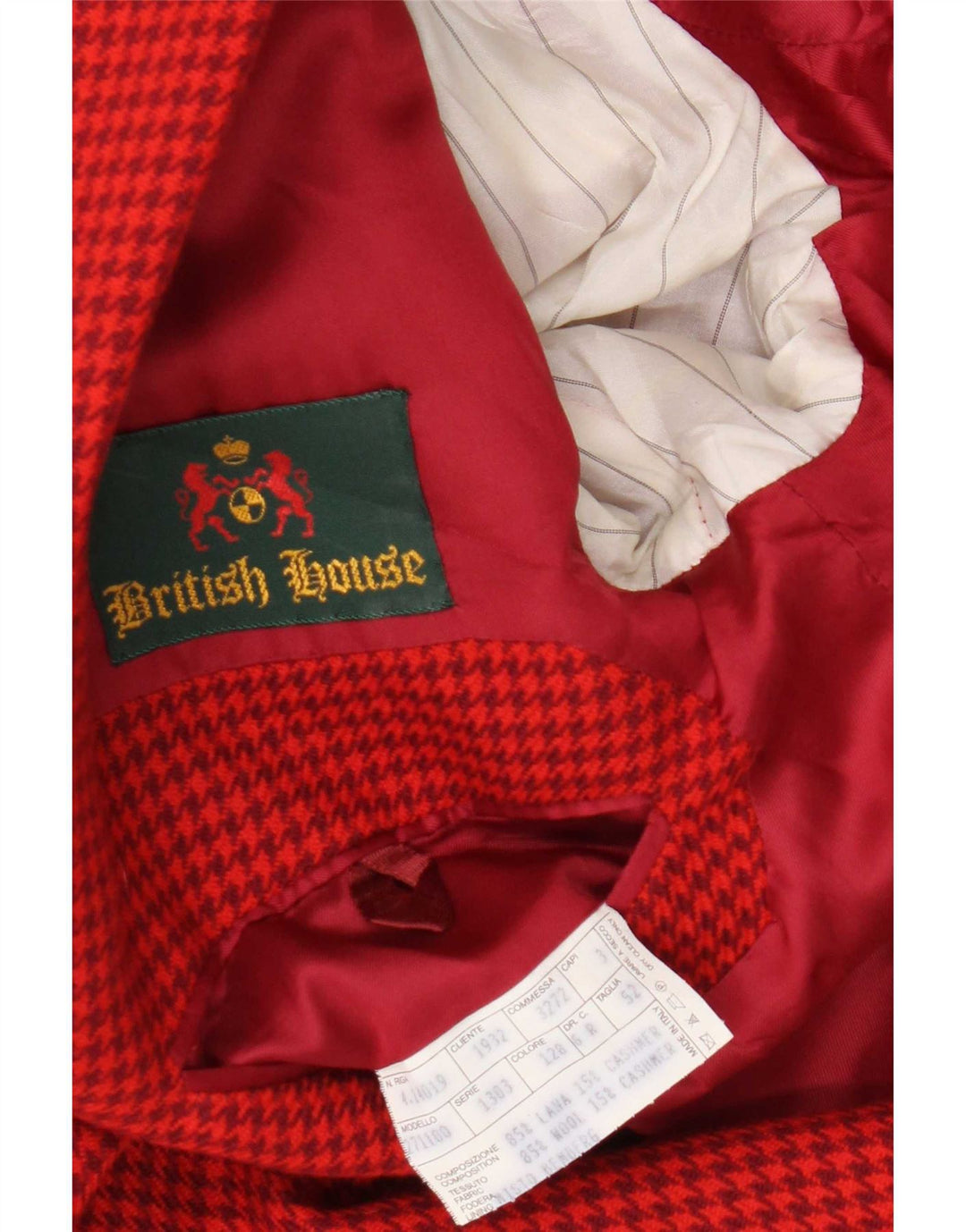 Vintage Herren 2-Knopf-Blazerjacke IT 52 XL Rote Hahnentrittwolle
