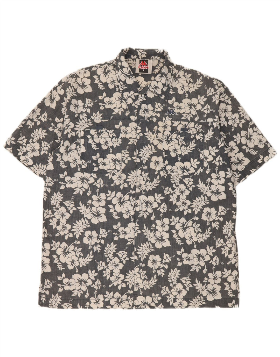 Kappa Herren-Kurzarmhemd, groß, grau, geblümt, Polyester