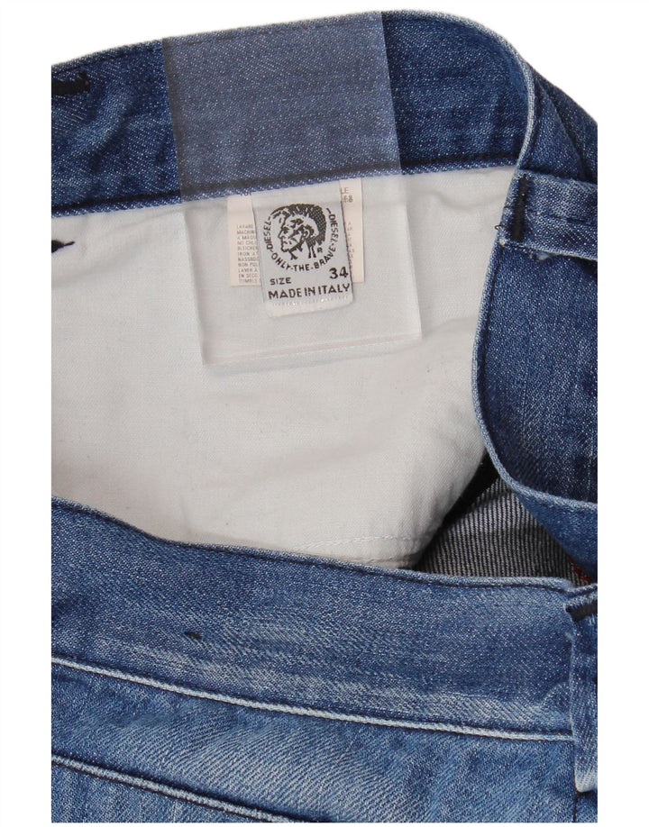 DIESEL Herren Acid Wash Straight Jeans W34 L29 Blaue Baumwolle