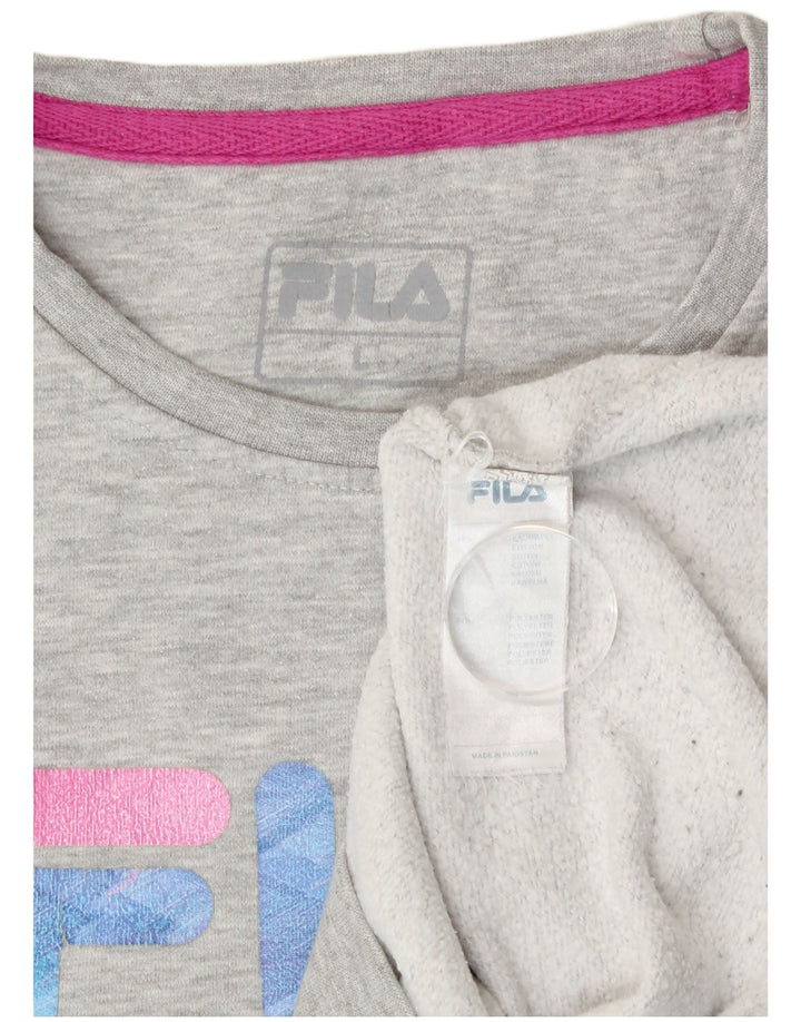 Fila Damen Grafik-Sweatshirt-Pullover UK 16 Large Graue Baumwolle