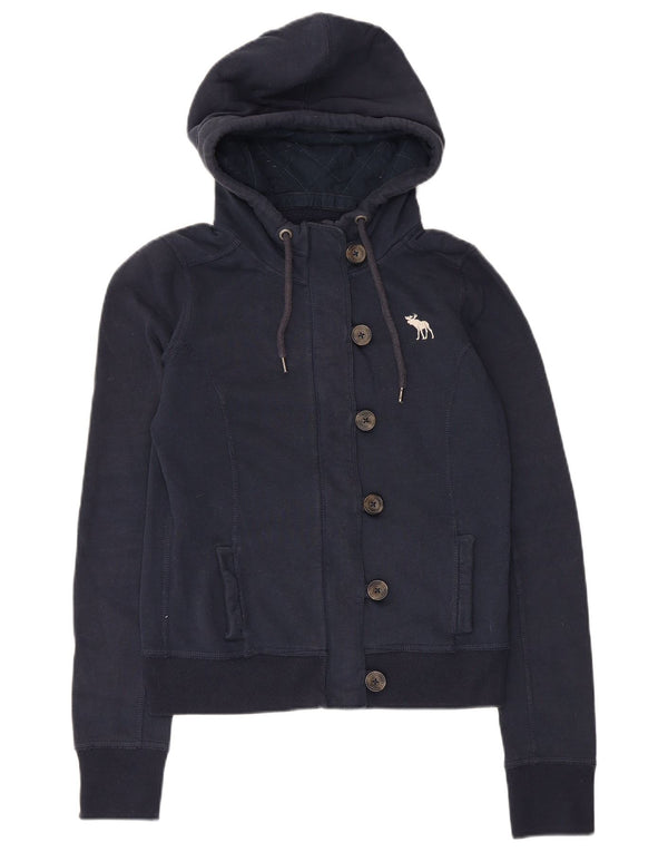 Abercrombie & Fitch Damen-Kapuzenpullover mit Reißverschluss, UK 12, mittelmarineblaue Baumwolle