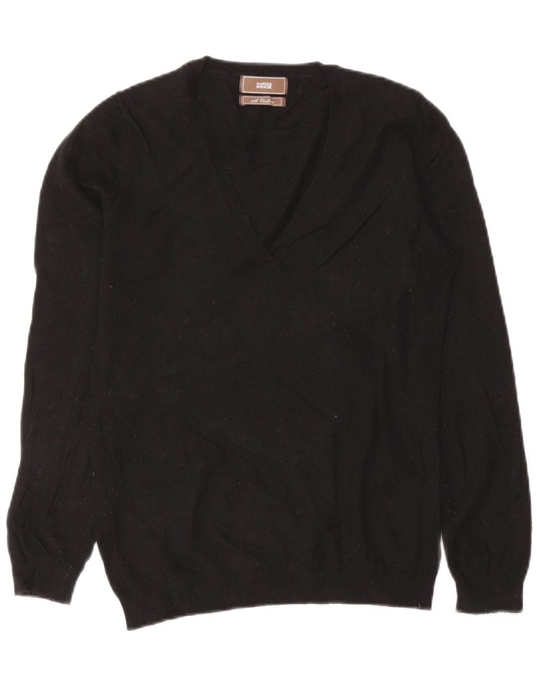 Marks & Spencer Damen-Pullover mit V-Ausschnitt, Gr. 12, mittlere schwarze Viskose