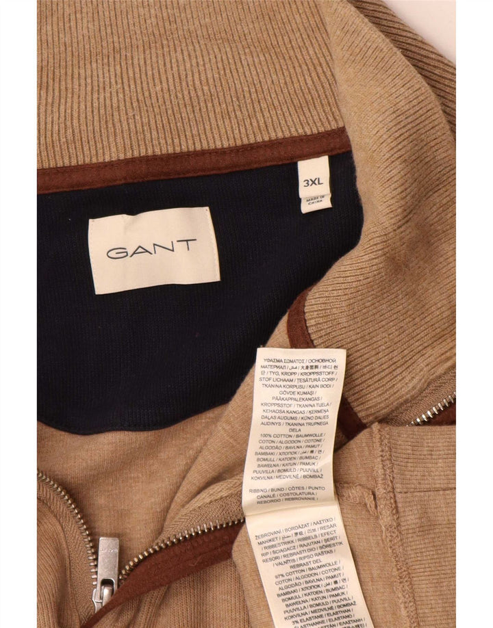Gant Herren-Pullover mit Reißverschluss am Hals, 3XL, braune Baumwolle