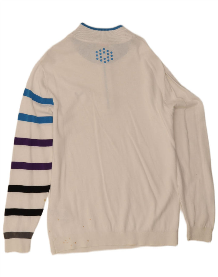 Puma Herren-Pullover mit Reißverschluss am Hals, groß, weiß gestreift, Baumwolle