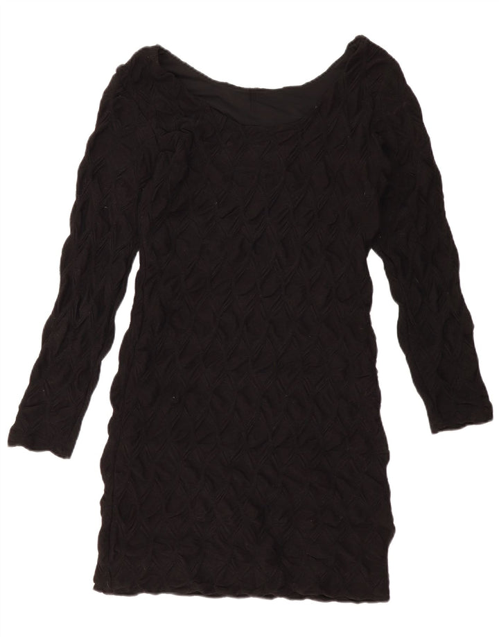 ZARA Damen Langarm-Etuikleid UK 14 Large Schwarz