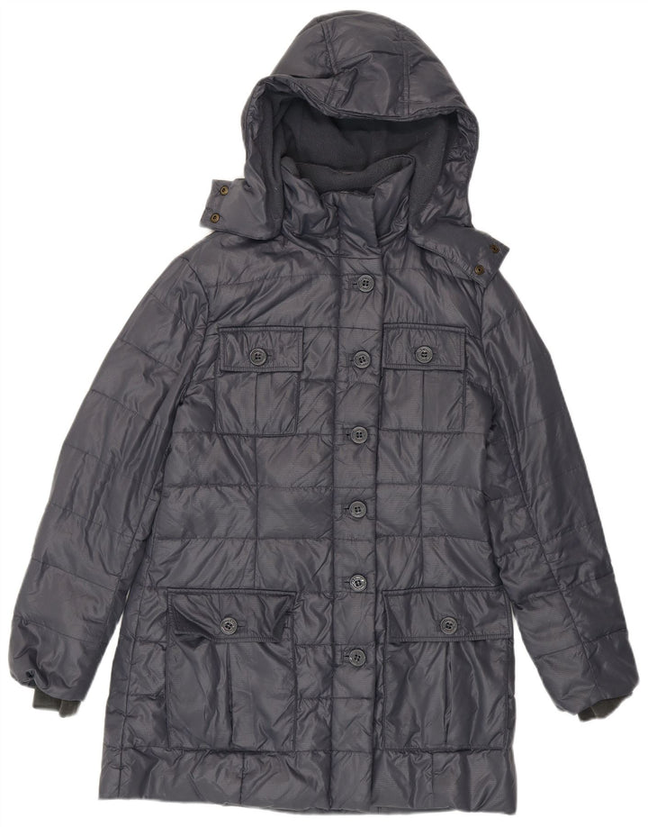 Armani Jeans Damen Kapuzenmantel, gepolstert, EU 38, Mittelgrau