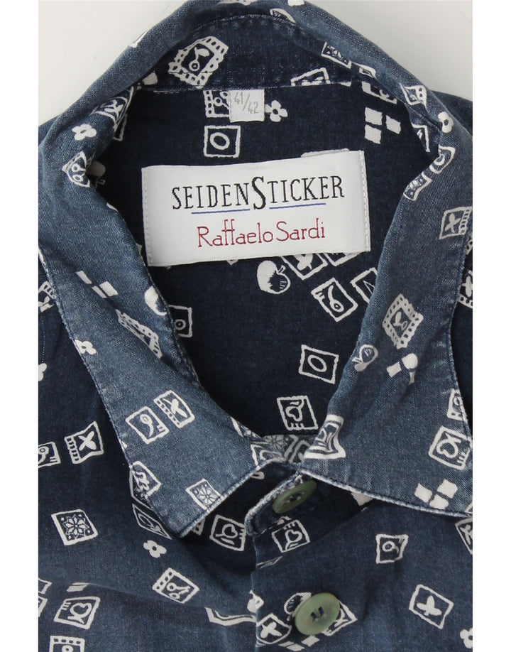 SEIDENSTICKER Mens Short Sleeve Shirt Size 41/42 Large Blue Geometric Vintage Seidensticker and Second-Hand Seidensticker from Messina Hembry 