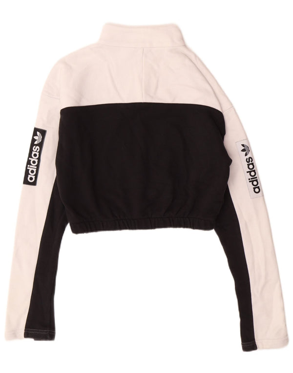 ADIDAS Damen Crop Graphic Sweatshirt Pullover UK 8 Small Weiß Farbblock