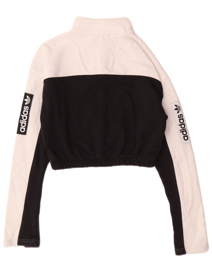 ADIDAS Damen Crop Graphic Sweatshirt Pullover UK 8 Small Weiß Farbblock