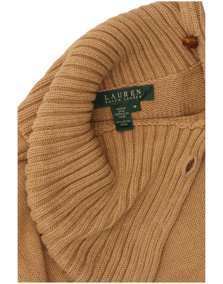 RALPH LAUREN Damen-Pullover mit Knopfkragen, UK 12, mittelbeige Baumwolle