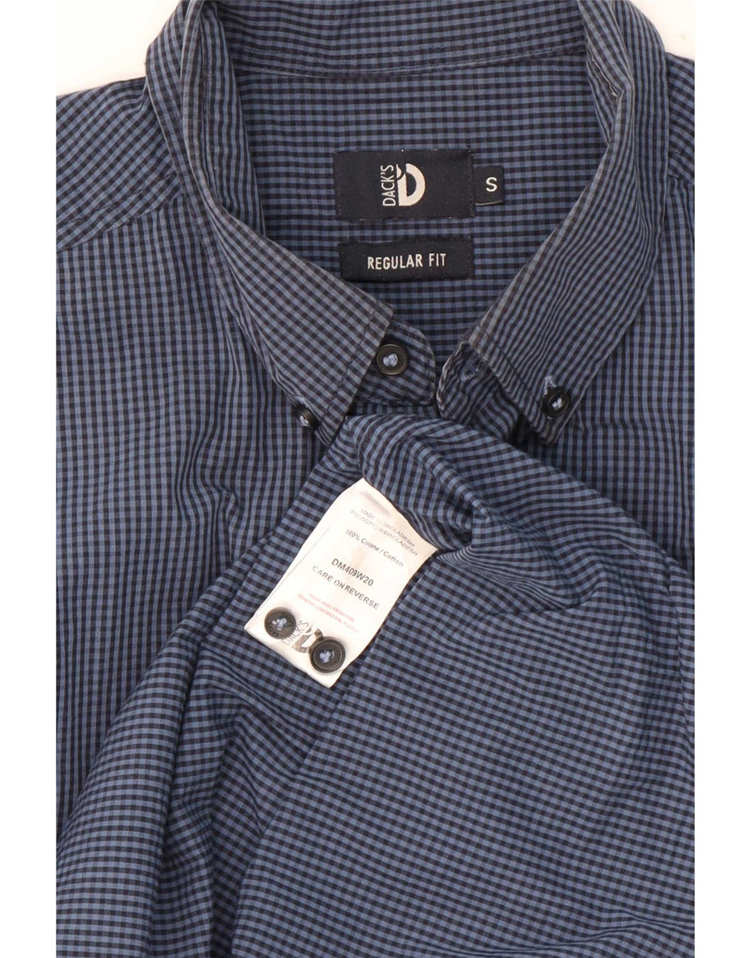 Dack's Herren-Hemd mit normaler Passform, Größe S, Marineblau, Gingham-Baumwolle
