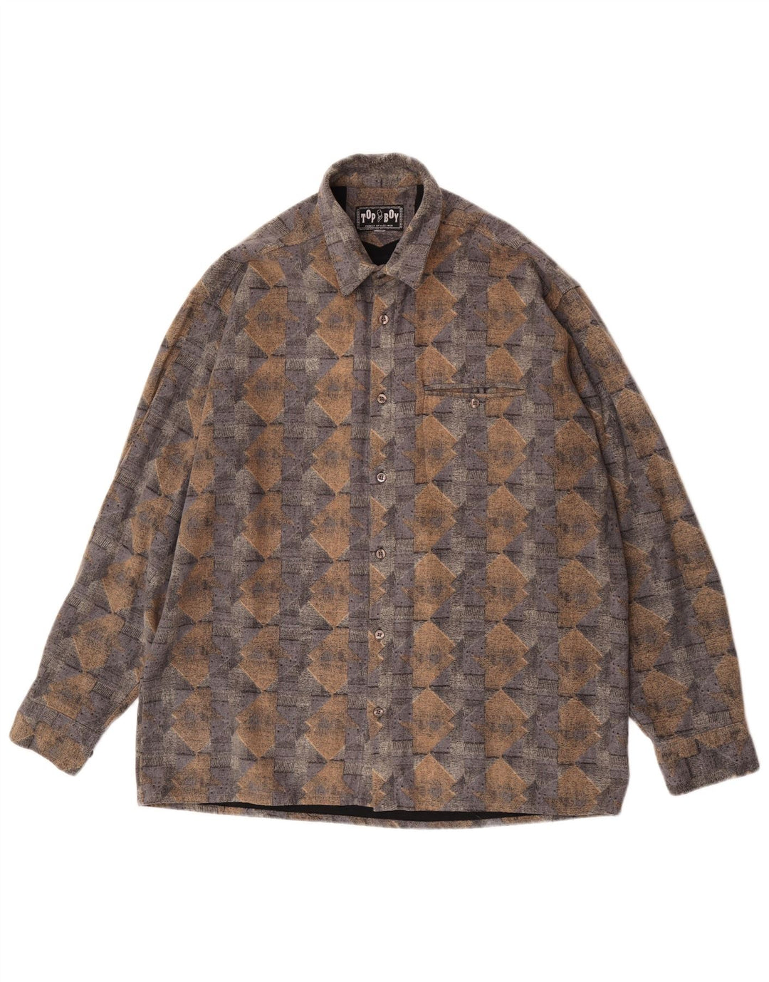 Vintage Herren Flanellhemd groß blau geometrisch