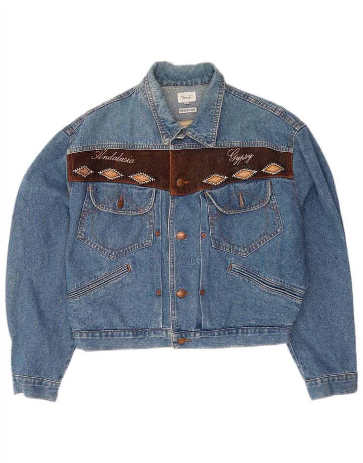 Vintage Damen Crop Oversized Jeansjacke UK 14 Mittelblaue Baumwolle