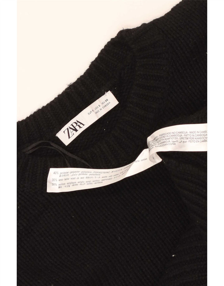 Zara Damen-Pullover, übergroß, Rundhalsausschnitt, Gr. 10, Größe S, Schwarz, Polyester