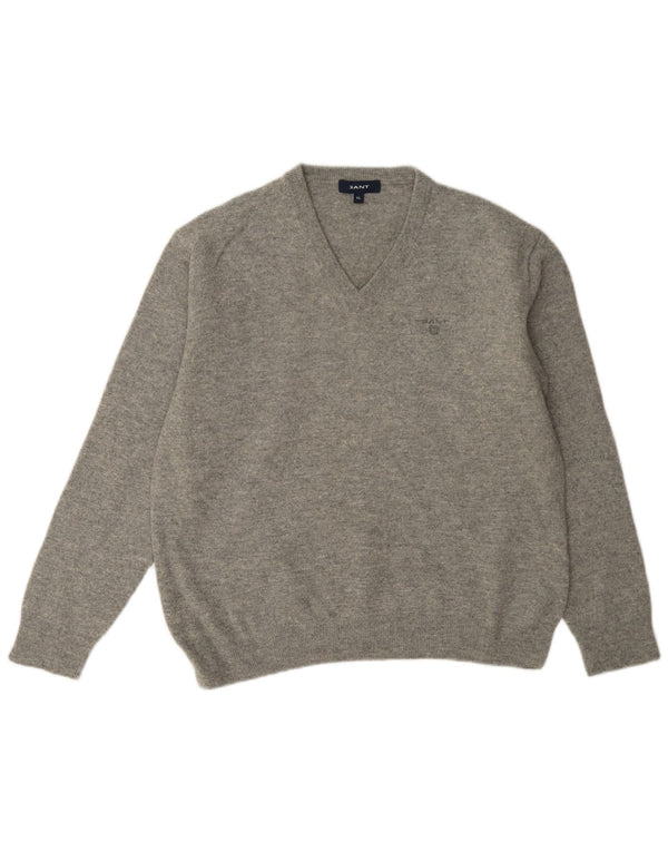 Gant Damen-Pullover mit V-Ausschnitt, UK 18, XL, graue Wolle