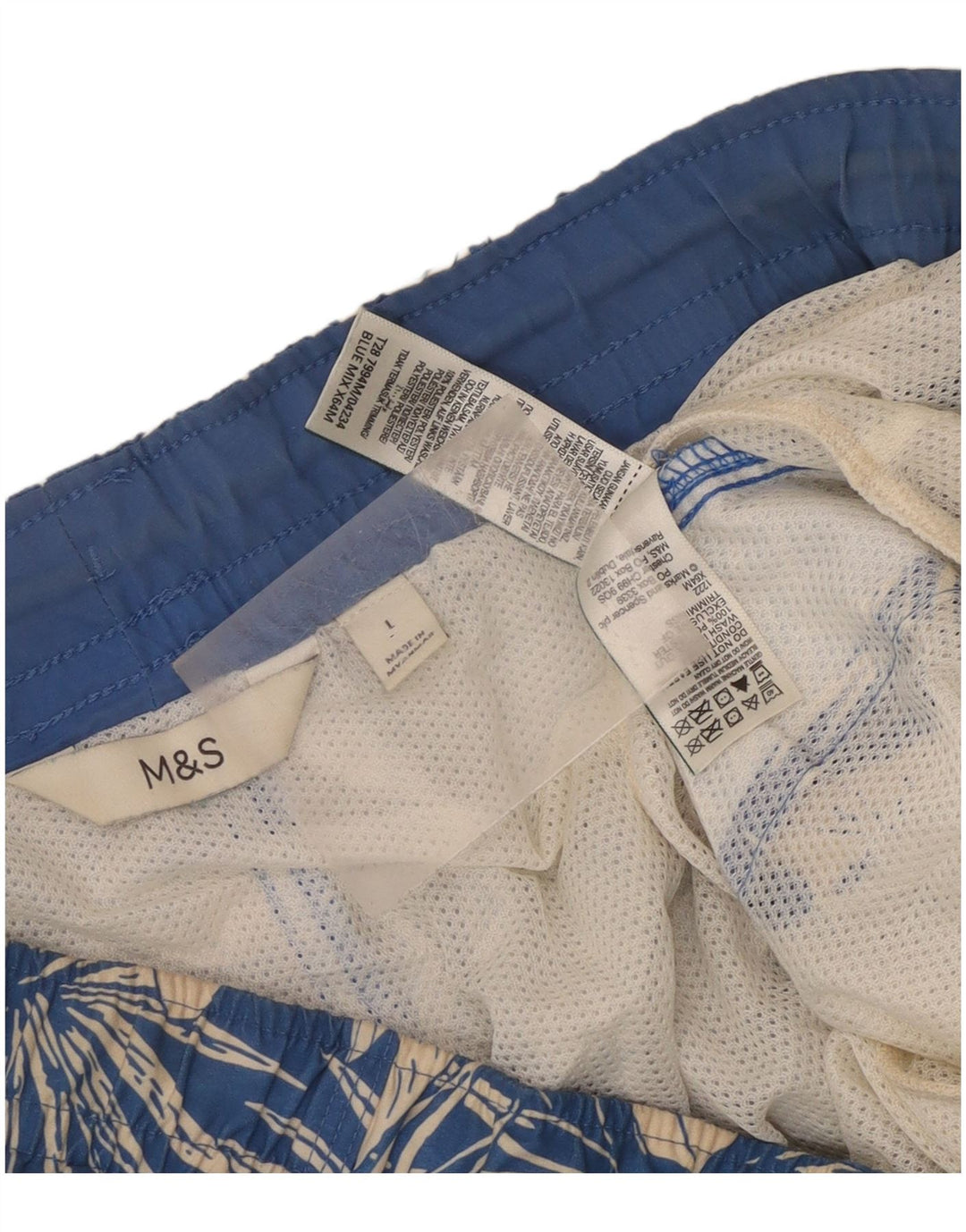 Marks & Spencer Herren-Badeshorts, groß, aus Polyester mit blauem Blumenmuster